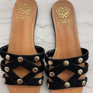 Vince Camuto Black Sandals with Gold Accents